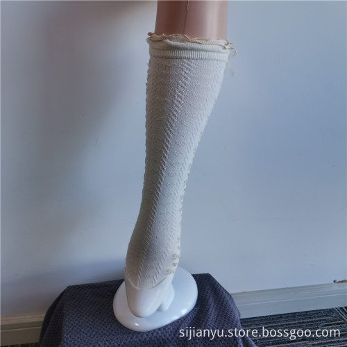 Dreamy White Lace Nylon Embroidered Princess High Socks